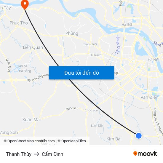 Thanh Thùy to Cẩm Đình map