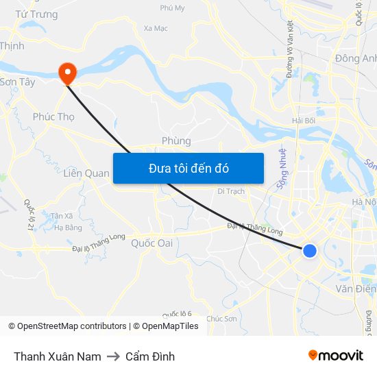 Thanh Xuân Nam to Cẩm Đình map