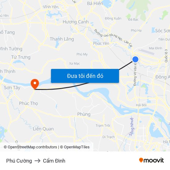 Phú Cường to Cẩm Đình map