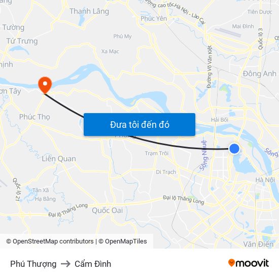 Phú Thượng to Cẩm Đình map