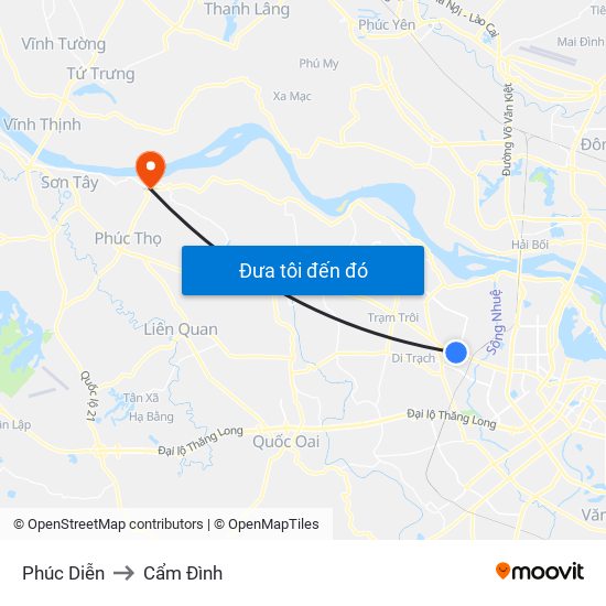 Phúc Diễn to Cẩm Đình map