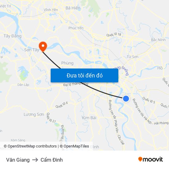 Văn Giang to Cẩm Đình map