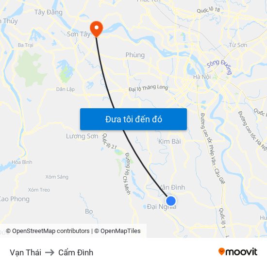 Vạn Thái to Cẩm Đình map