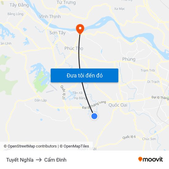 Tuyết Nghĩa to Cẩm Đình map