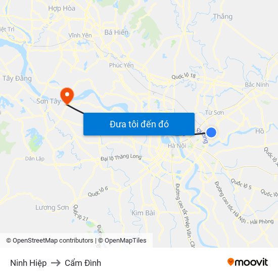 Ninh Hiệp to Cẩm Đình map