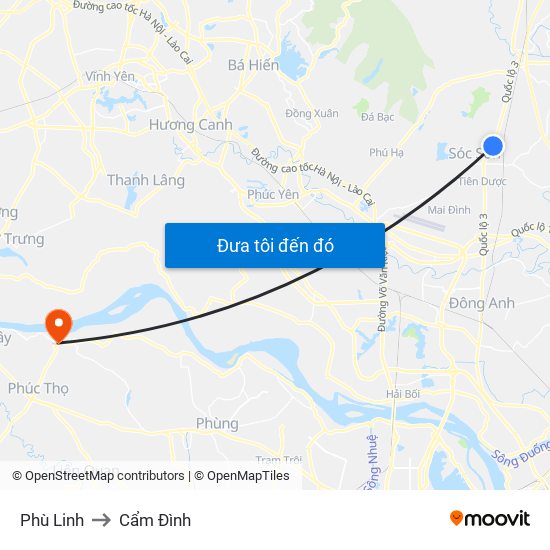 Phù Linh to Cẩm Đình map