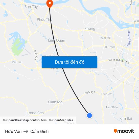 Hữu Văn to Cẩm Đình map