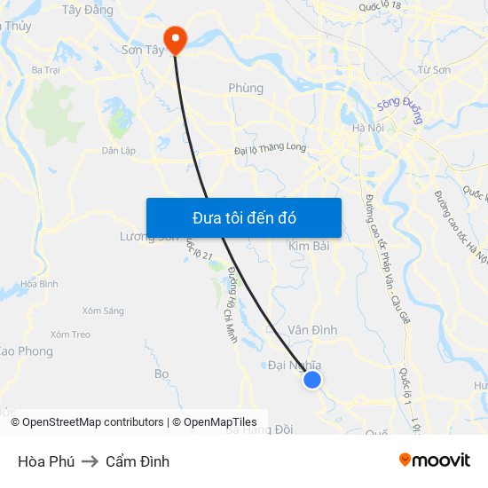 Hòa Phú to Cẩm Đình map