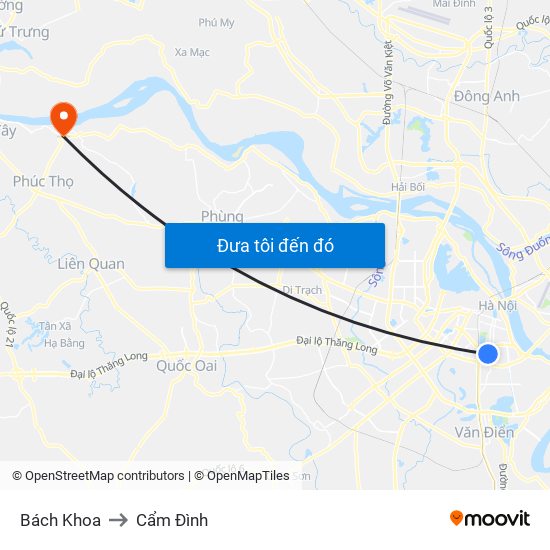 Bách Khoa to Cẩm Đình map