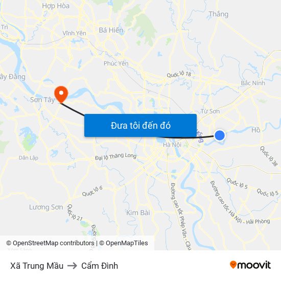 Xã Trung Mầu to Cẩm Đình map