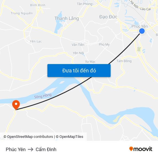 Phúc Yên to Cẩm Đình map