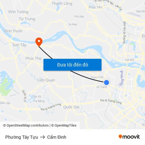 Phường Tây Tựu to Cẩm Đình map