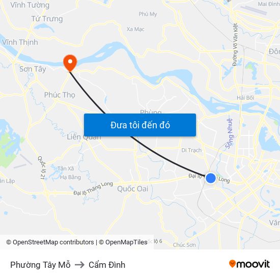 Phường Tây Mỗ to Cẩm Đình map