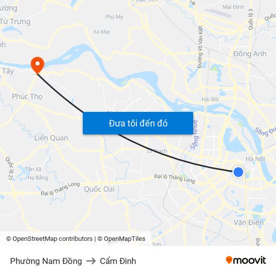 Phường Nam Đồng to Cẩm Đình map