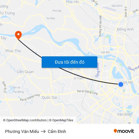 Phường Văn Miếu to Cẩm Đình map