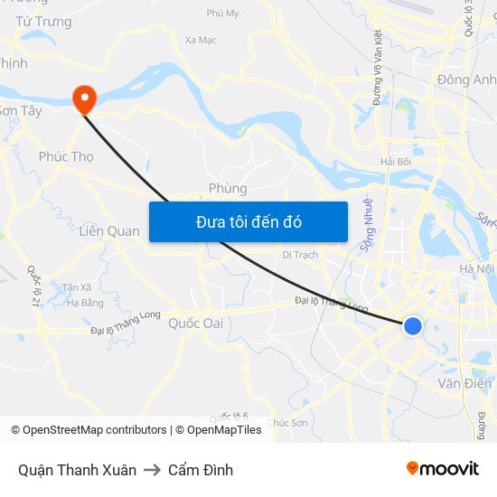 Quận Thanh Xuân to Cẩm Đình map