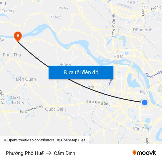 Phường Phố Huế to Cẩm Đình map