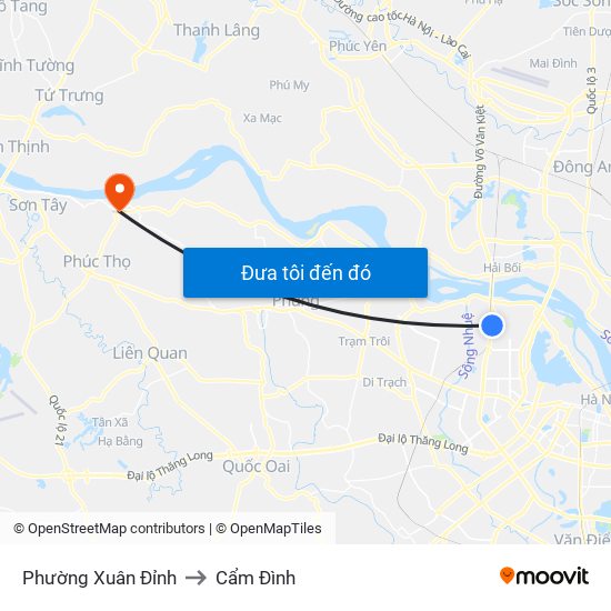 Phường Xuân Đỉnh to Cẩm Đình map