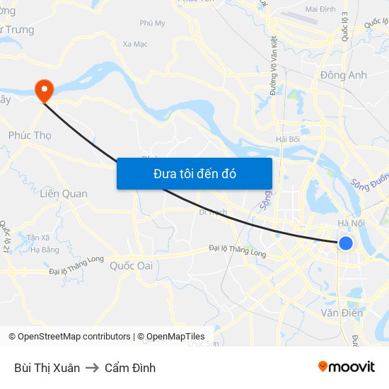 Bùi Thị Xuân to Cẩm Đình map