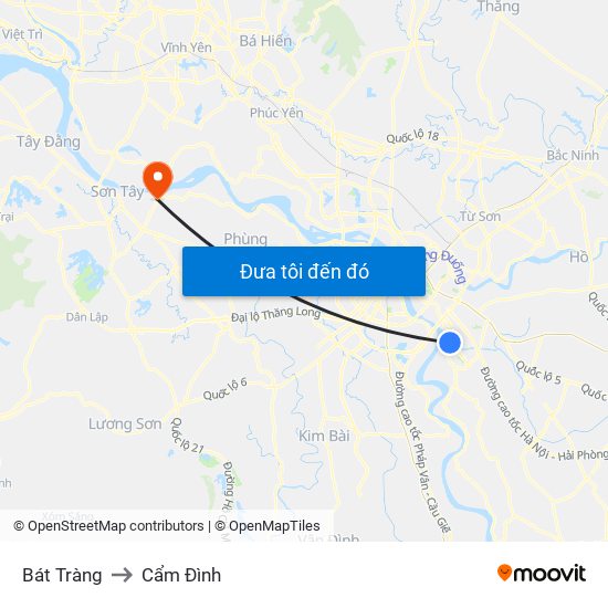 Bát Tràng to Cẩm Đình map