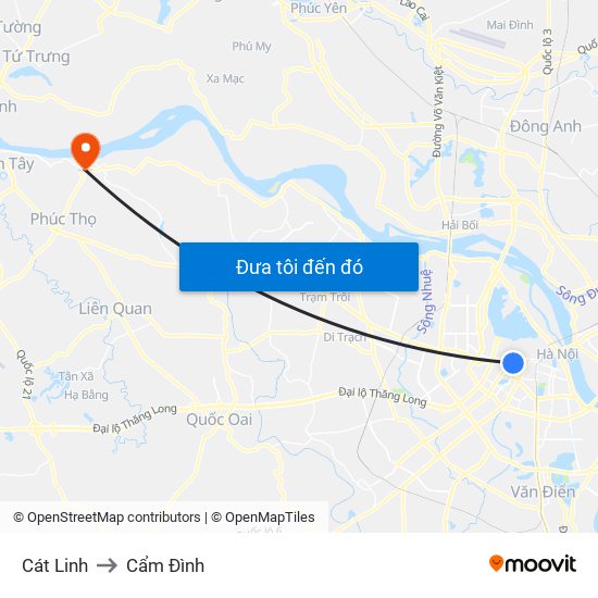 Cát Linh to Cẩm Đình map