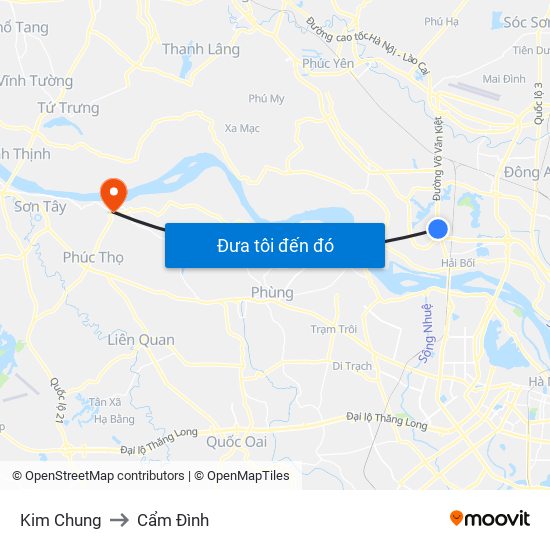 Kim Chung to Cẩm Đình map