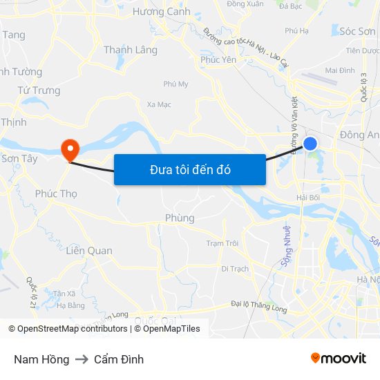 Nam Hồng to Cẩm Đình map
