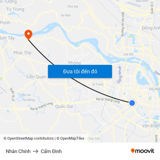 Nhân Chính to Cẩm Đình map