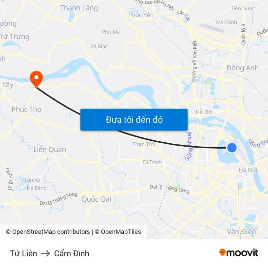 Tứ Liên to Cẩm Đình map