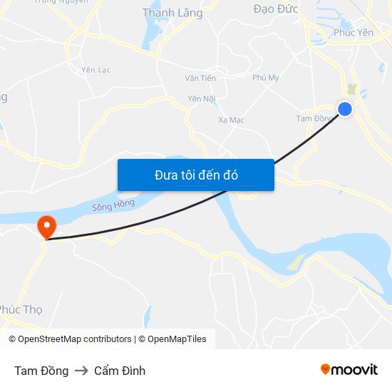 Tam Đồng to Cẩm Đình map