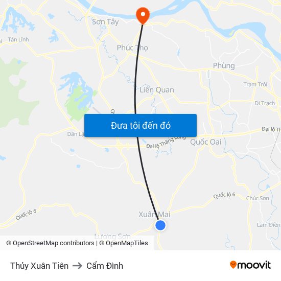 Thủy Xuân Tiên to Cẩm Đình map
