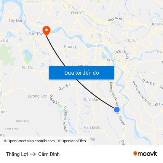 Thắng Lợi to Cẩm Đình map