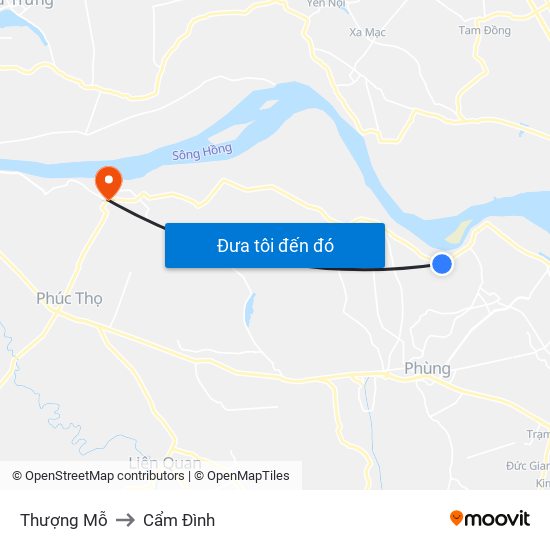 Thượng Mỗ to Cẩm Đình map