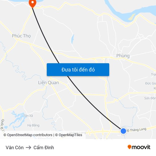 Vân Côn to Cẩm Đình map