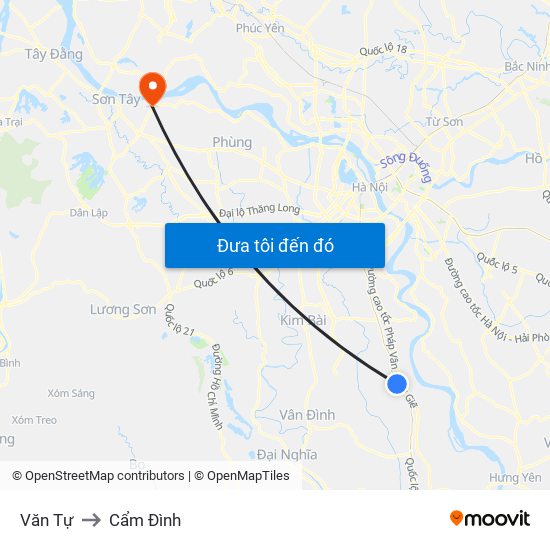 Văn Tự to Cẩm Đình map