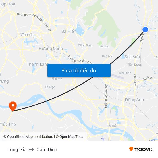 Trung Giã to Cẩm Đình map