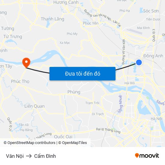 Vân Nội to Cẩm Đình map