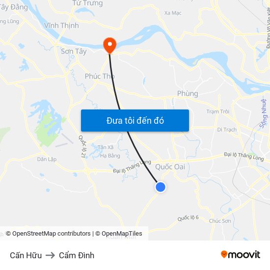 Cấn Hữu to Cẩm Đình map