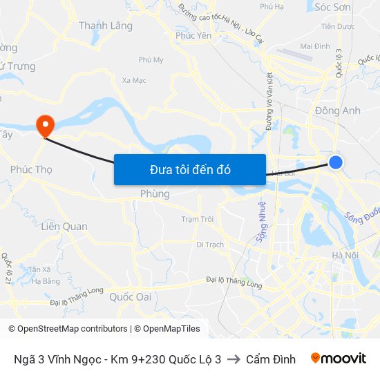 Ngã 3 Vĩnh Ngọc - Km 9+230 Quốc Lộ 3 to Cẩm Đình map