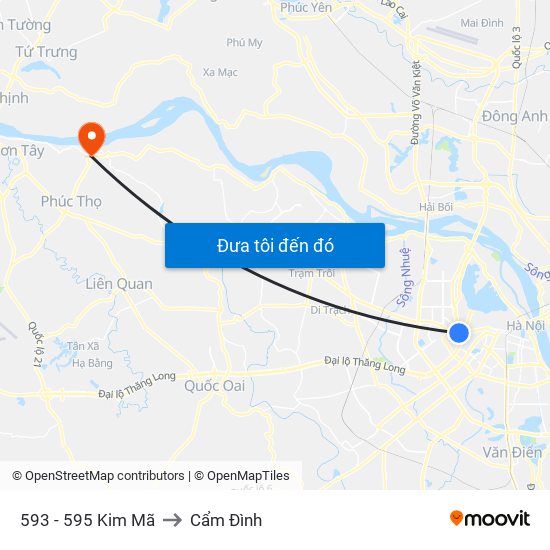 593 - 595 Kim Mã to Cẩm Đình map