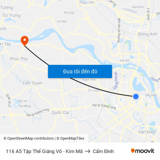 116 A5 Tập Thể Giảng Võ - Kim Mã to Cẩm Đình map