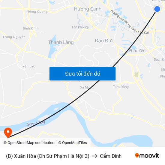 (B) Xuân Hòa (Đh Sư Phạm Hà Nội 2) to Cẩm Đình map