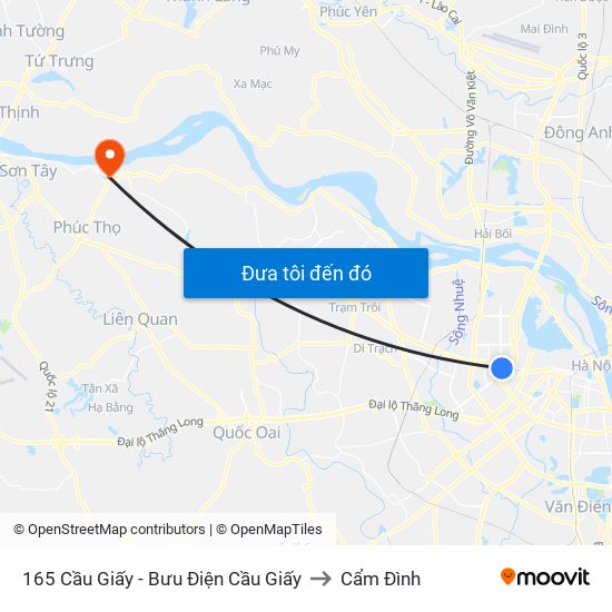 165 Cầu Giấy - Bưu Điện Cầu Giấy to Cẩm Đình map