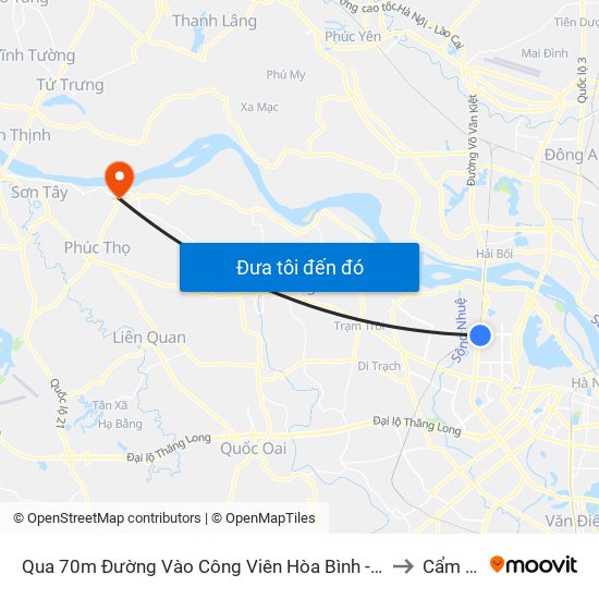 Qua 70m Đường Vào Công Viên Hòa Bình - Phạm Văn Đồng to Cẩm Đình map