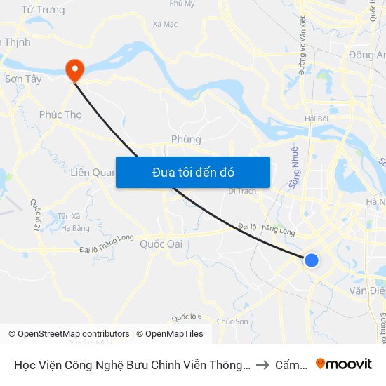 Học Viện Công Nghệ Bưu Chính Viễn Thông - Trần Phú (Hà Đông) to Cẩm Đình map