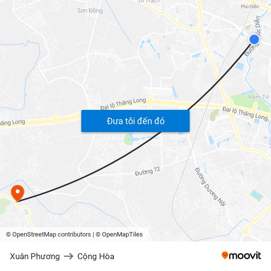 Xuân Phương to Cộng Hòa map