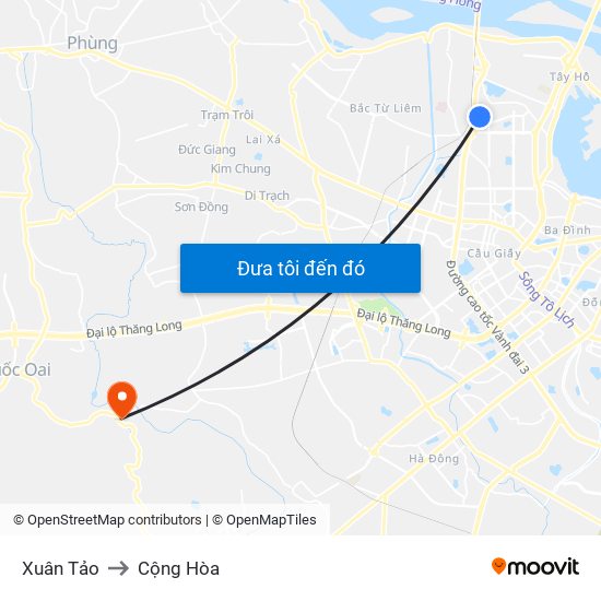 Xuân Tảo to Cộng Hòa map