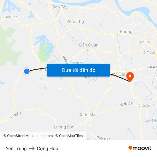 Yên Trung to Cộng Hòa map