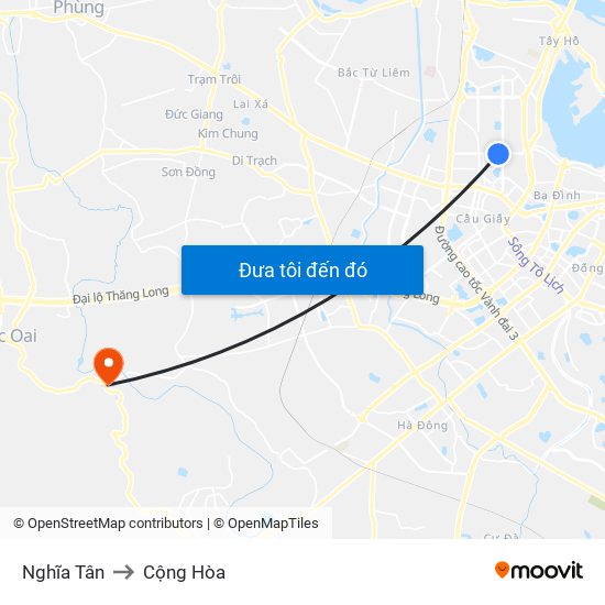 Nghĩa Tân to Cộng Hòa map