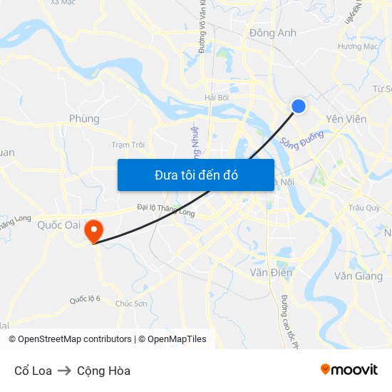Cổ Loa to Cộng Hòa map